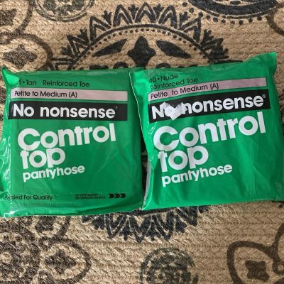 2 Pair No Nonsense Petite to Medium A Sheer Toe Control Top Pantyhose (tan/nude)